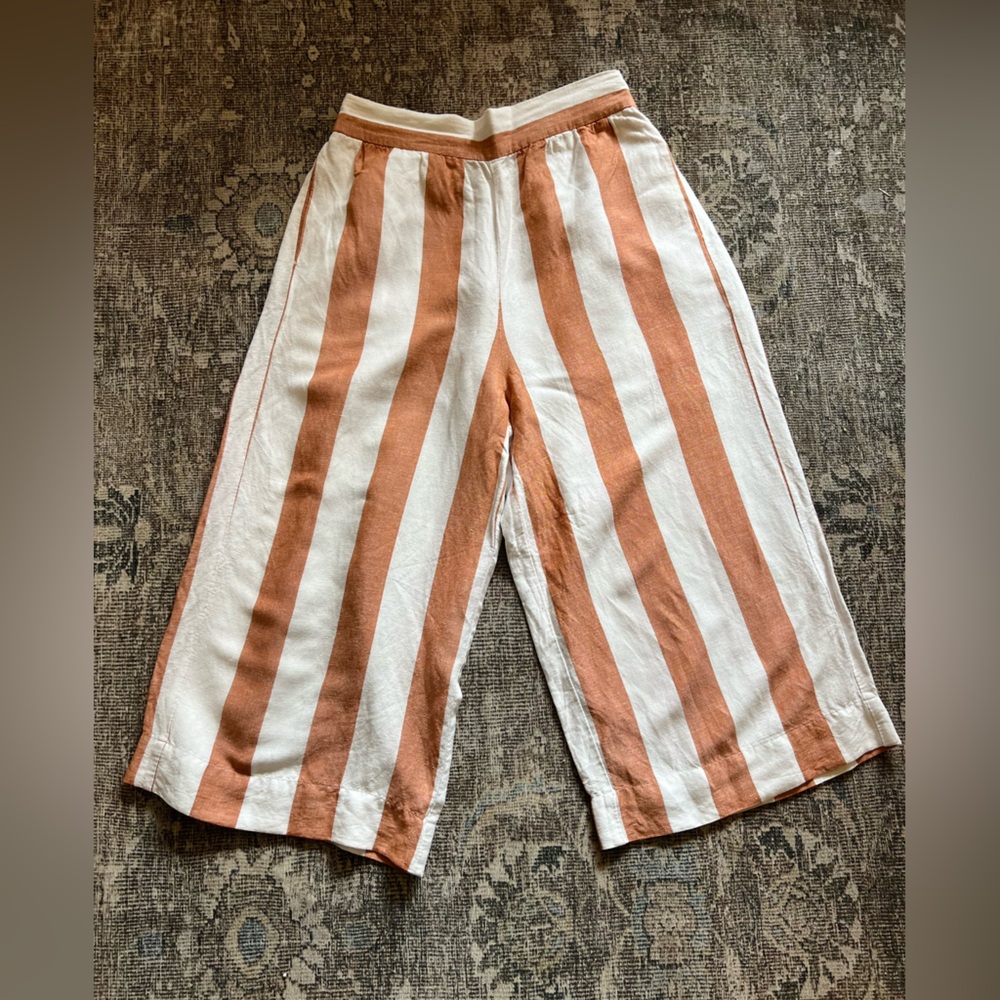 MADEWELL Huston Pull-On Linen Blend Crop Pants Stripe Size Medium